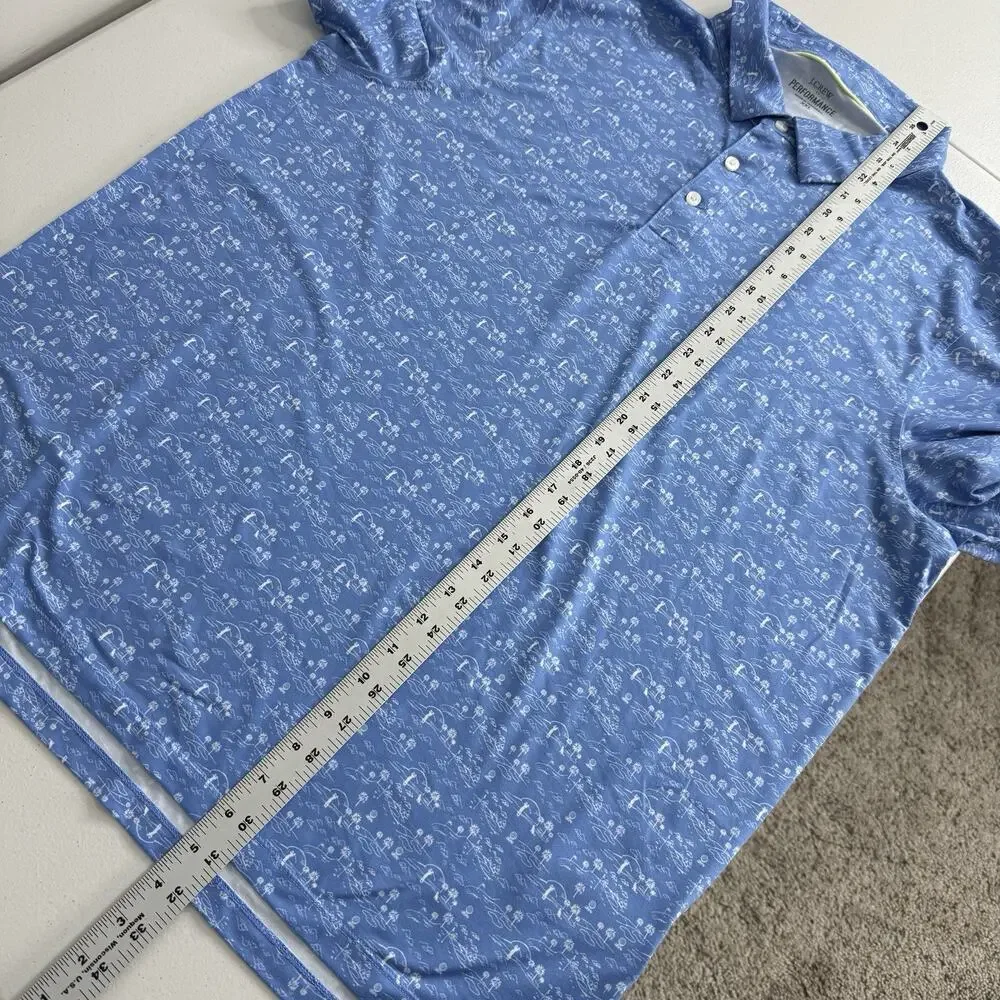 J.Crew Performance Mens Polo Shirt XXL Blue‎ Golf Course Palm Tree Dog Printed